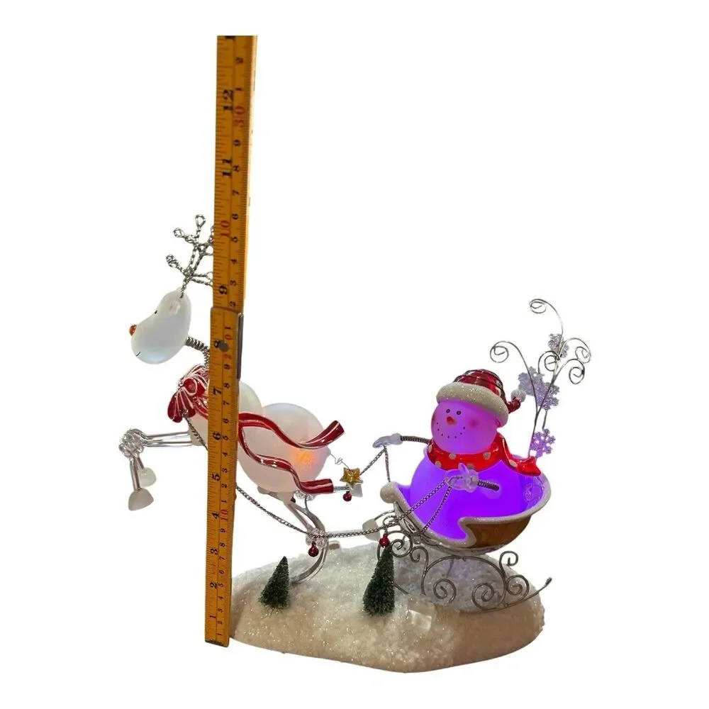 Light-Up Snowman Sleigh with Acrylic Reindeer Holiday Figurine
